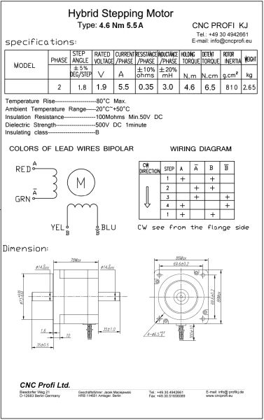 Schrittmotor - 4,6 Nm 5,5 A mit 2 Wellenende fi. 14mm Flansch 86mm